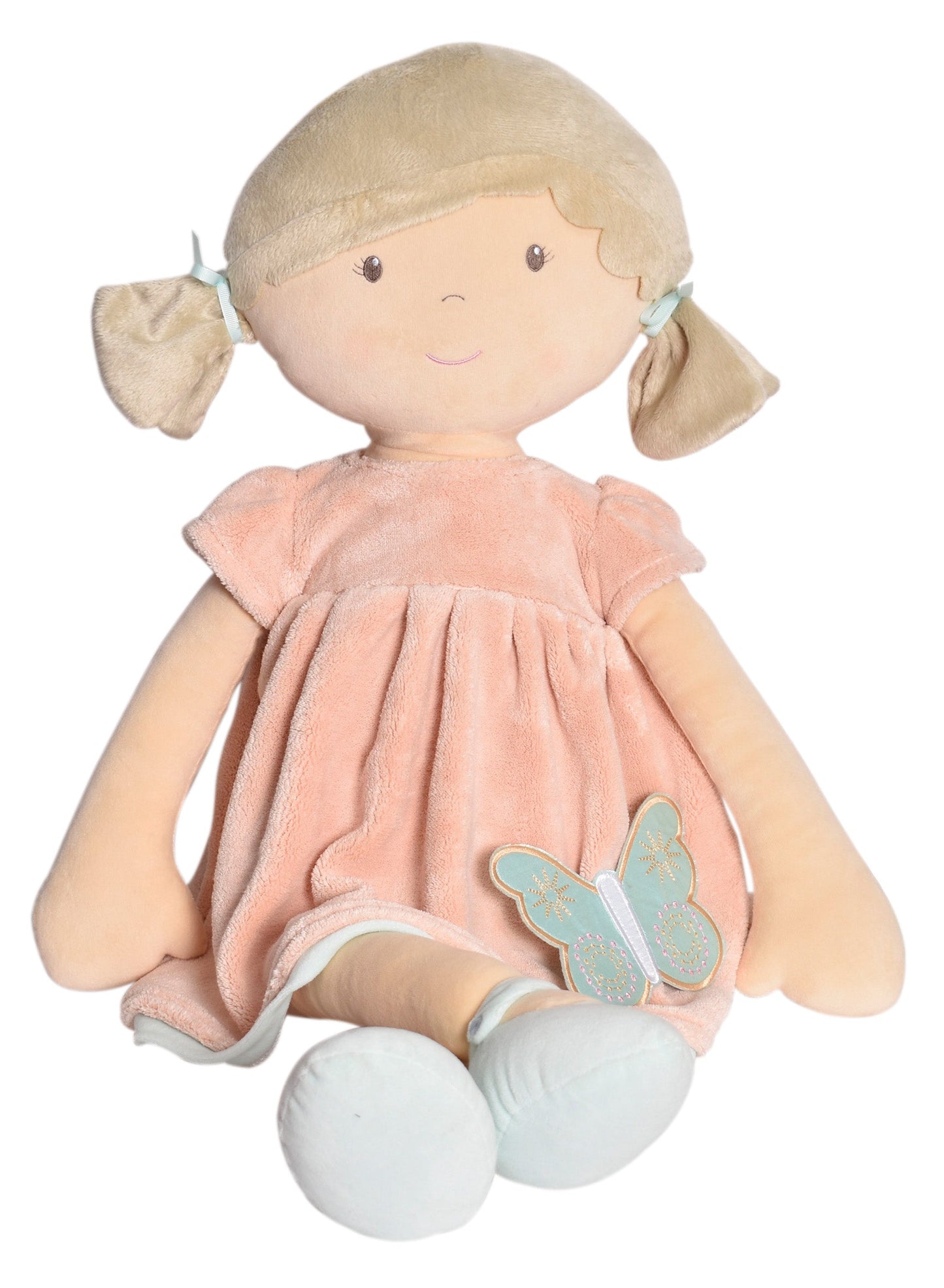 Pia X-Large Doll Brown Hair in Peach and Blue Dress