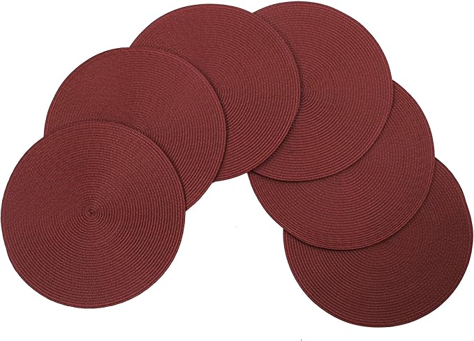 Vienna Woven Spiral Table Placemats 15 Inches Round Set of 6 NonSlip Dining