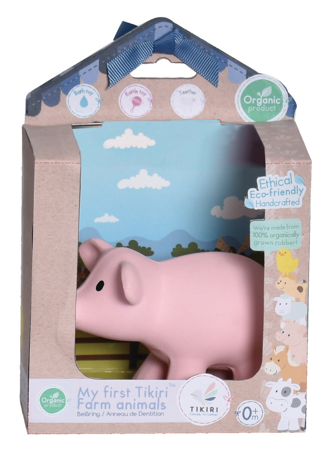 Pig Organic Natural Rubber Rattle. Teether & Bath Toy