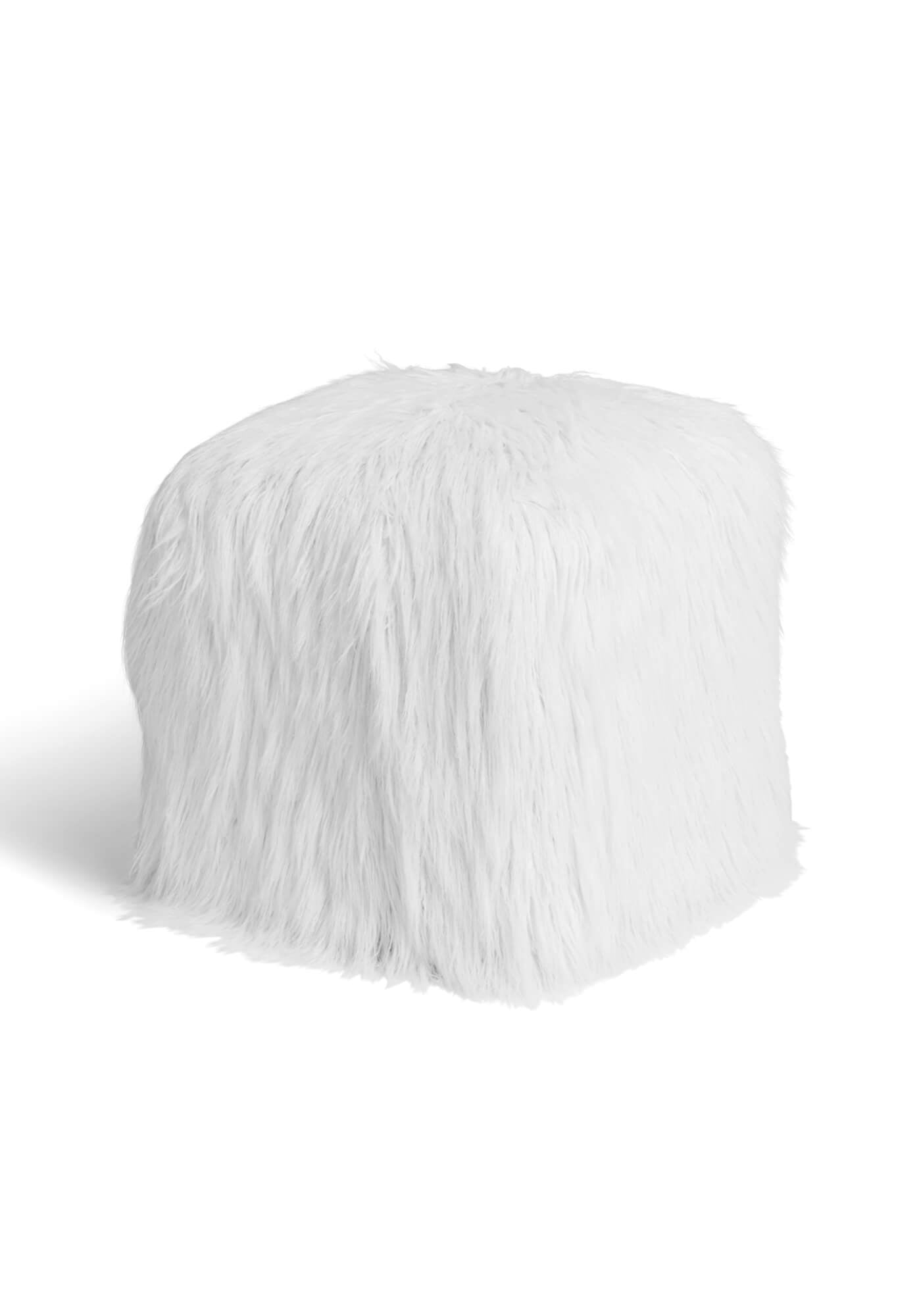 Faux White Tibetan Lamb Pouf