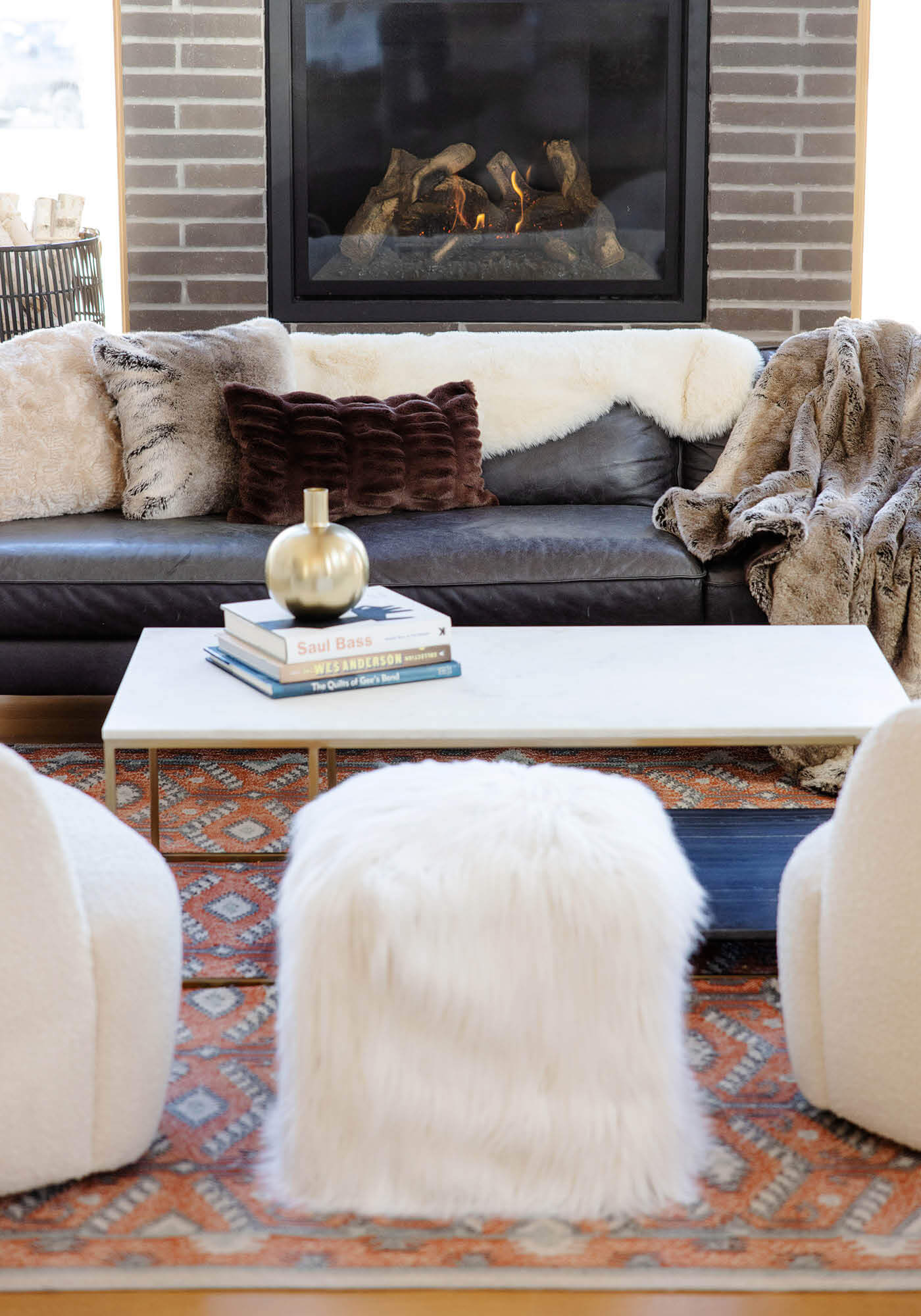 Faux White Tibetan Lamb Pouf