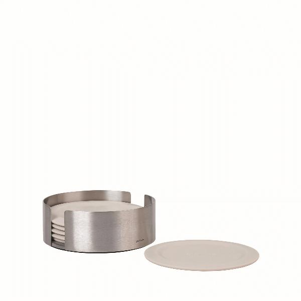 Coasters With Stainless Steel Holder - Round