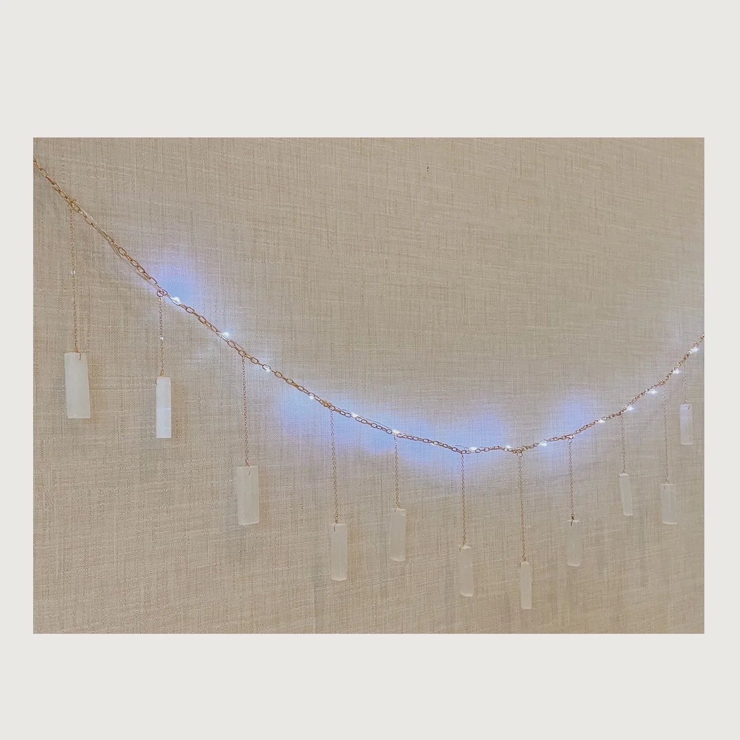 Selenite Garland with String Lighting