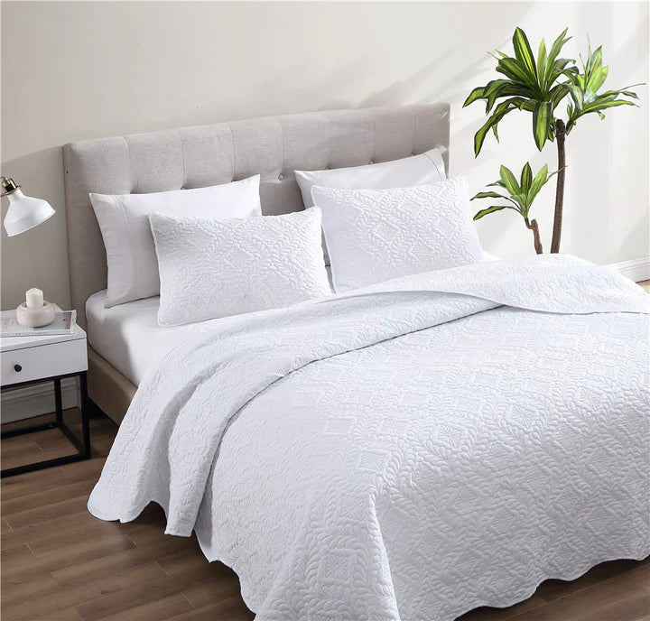 Ivy 3 Piece Scalloped Bedspread Set