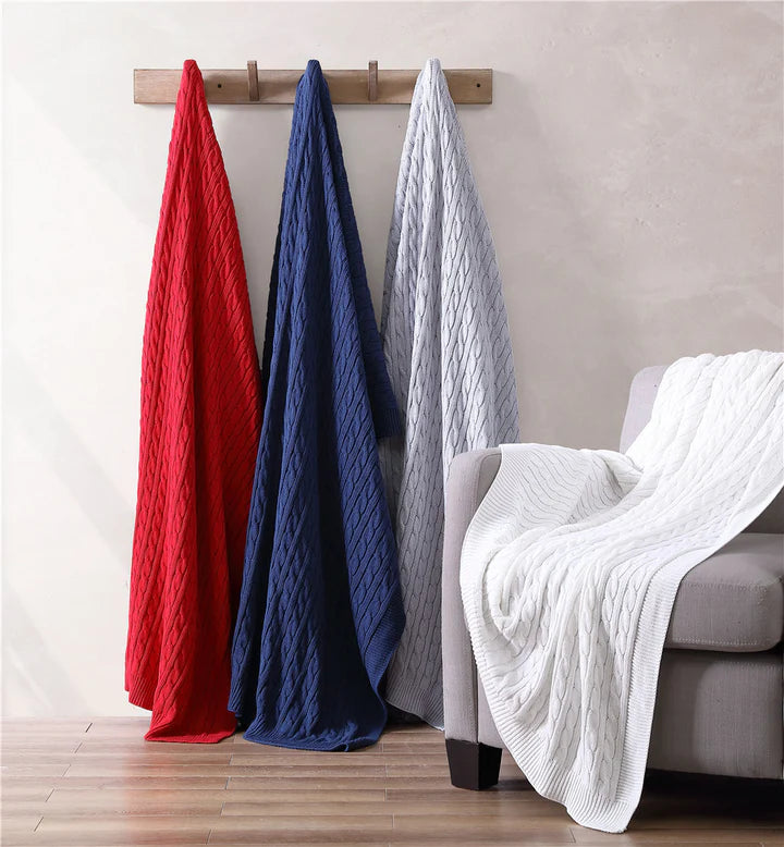 Oak 100% Cotton Cable Knitted 50" x 70" Throw