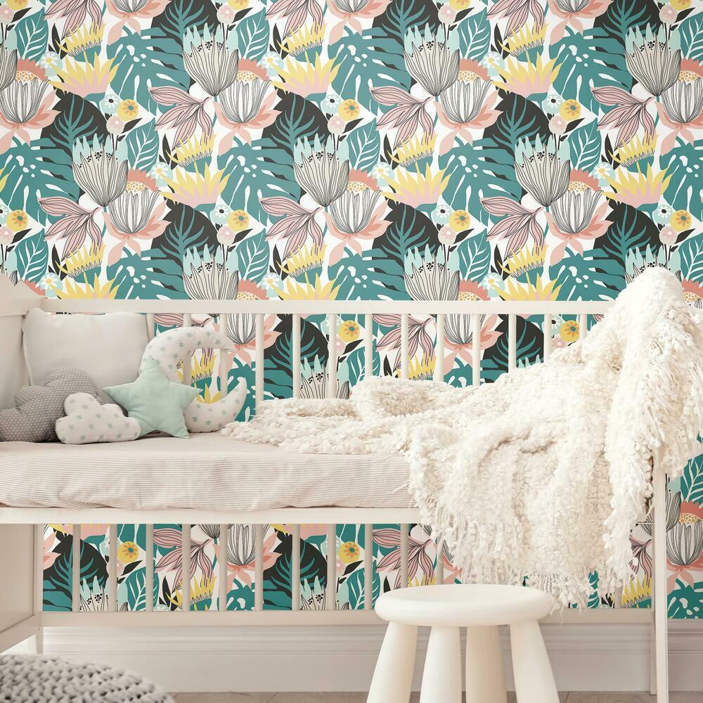 Retro Tropical Leaves Peel and Stick Wallpaper