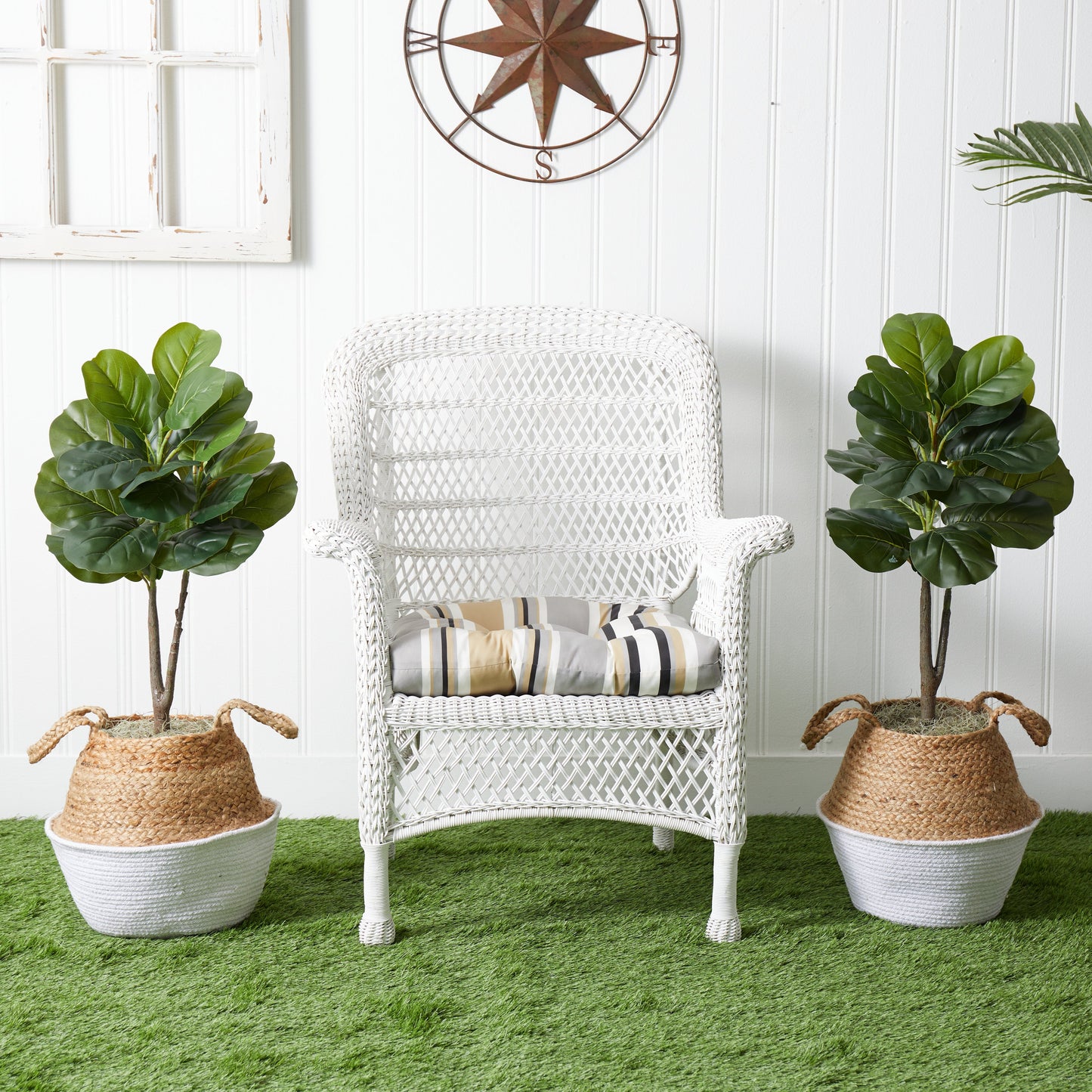 3’ Artificial Fiddle Leaf Fig Tree with Handmade Cotton & Jute Woven Planter DIY Kit - Set of 2