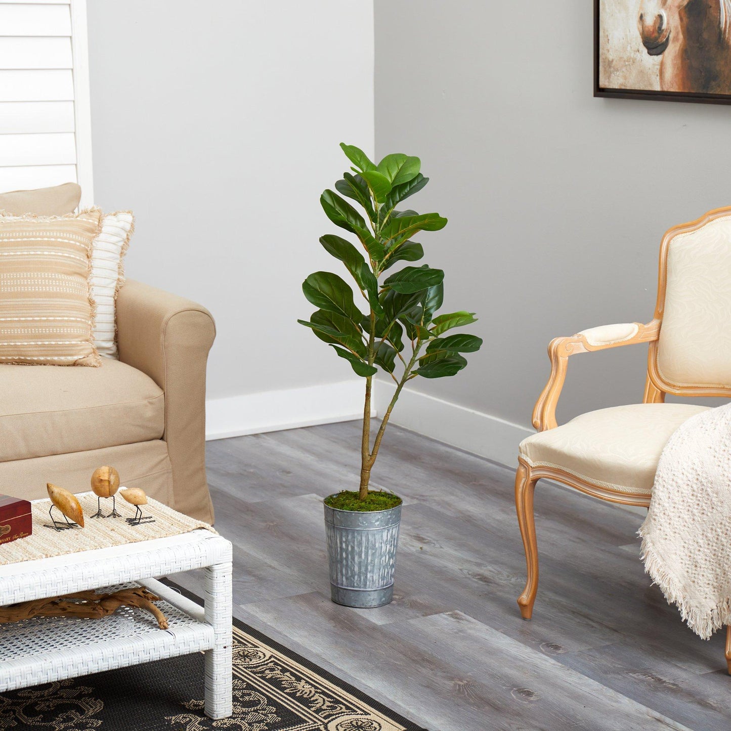 4’ Fiddle Leaf Fig Artificial Tree in Metal Planter