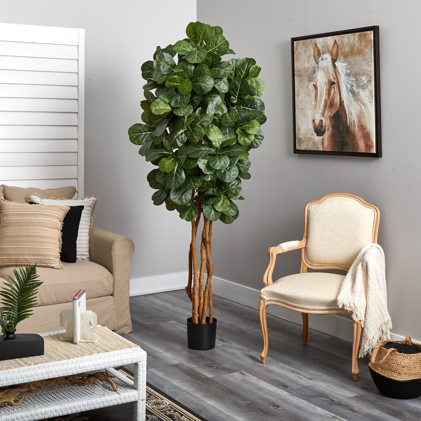 7’ Fiddle Leaf Fig Artificial Tree Beige Trunk