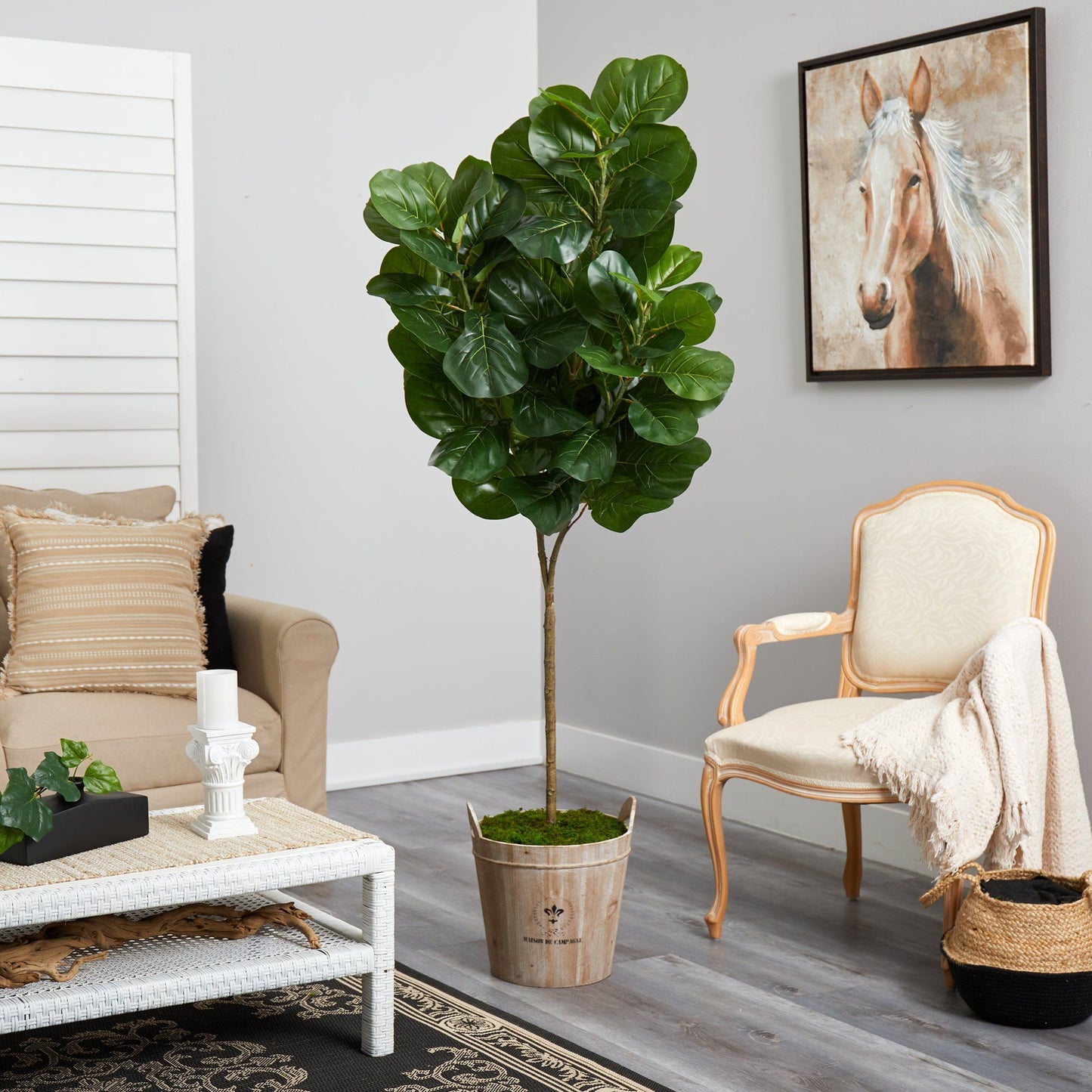 74” Fiddle leaf Fig Artificial Tree in Farmhouse Planter