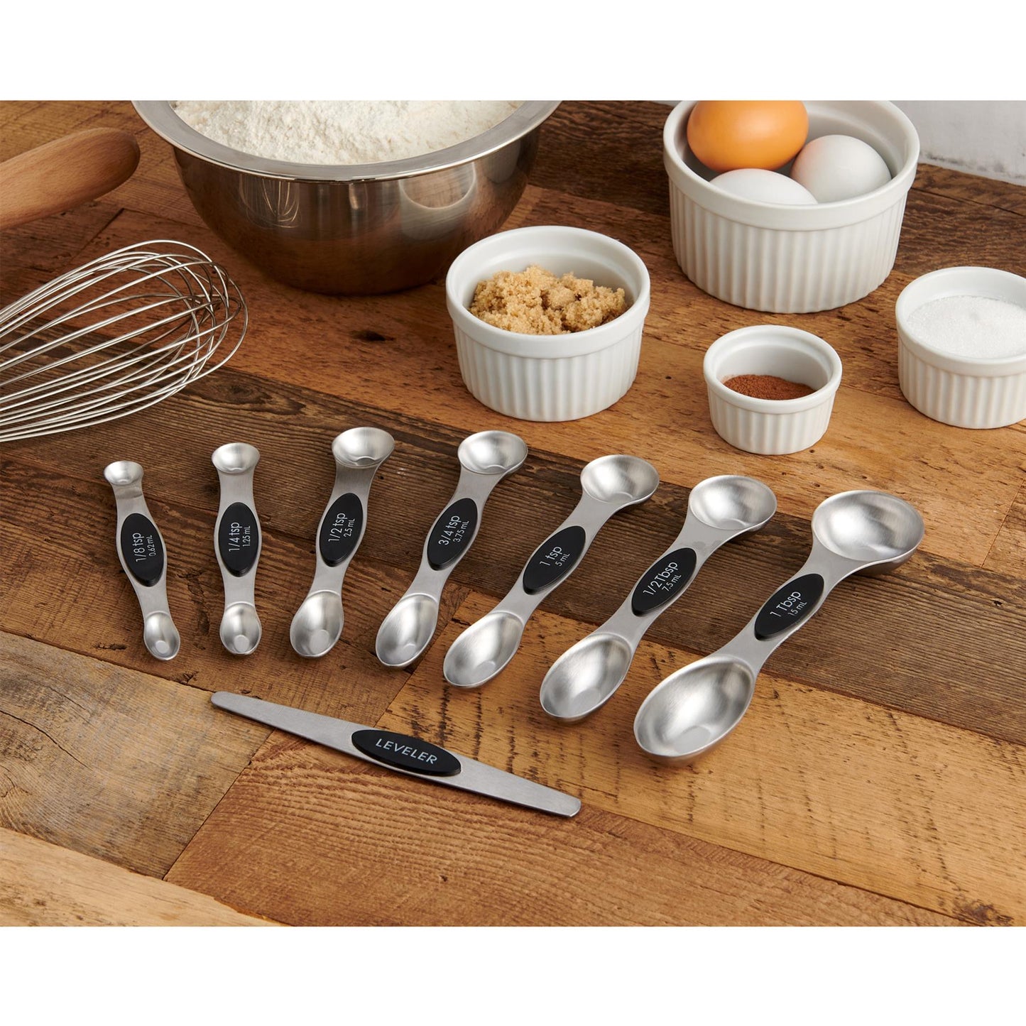 Mrs. Anderson’s Baking Dual-Sided Magnetic Measuring Spoons and Leveler, Heavyweight Stainless Steel, 8-Piece Set