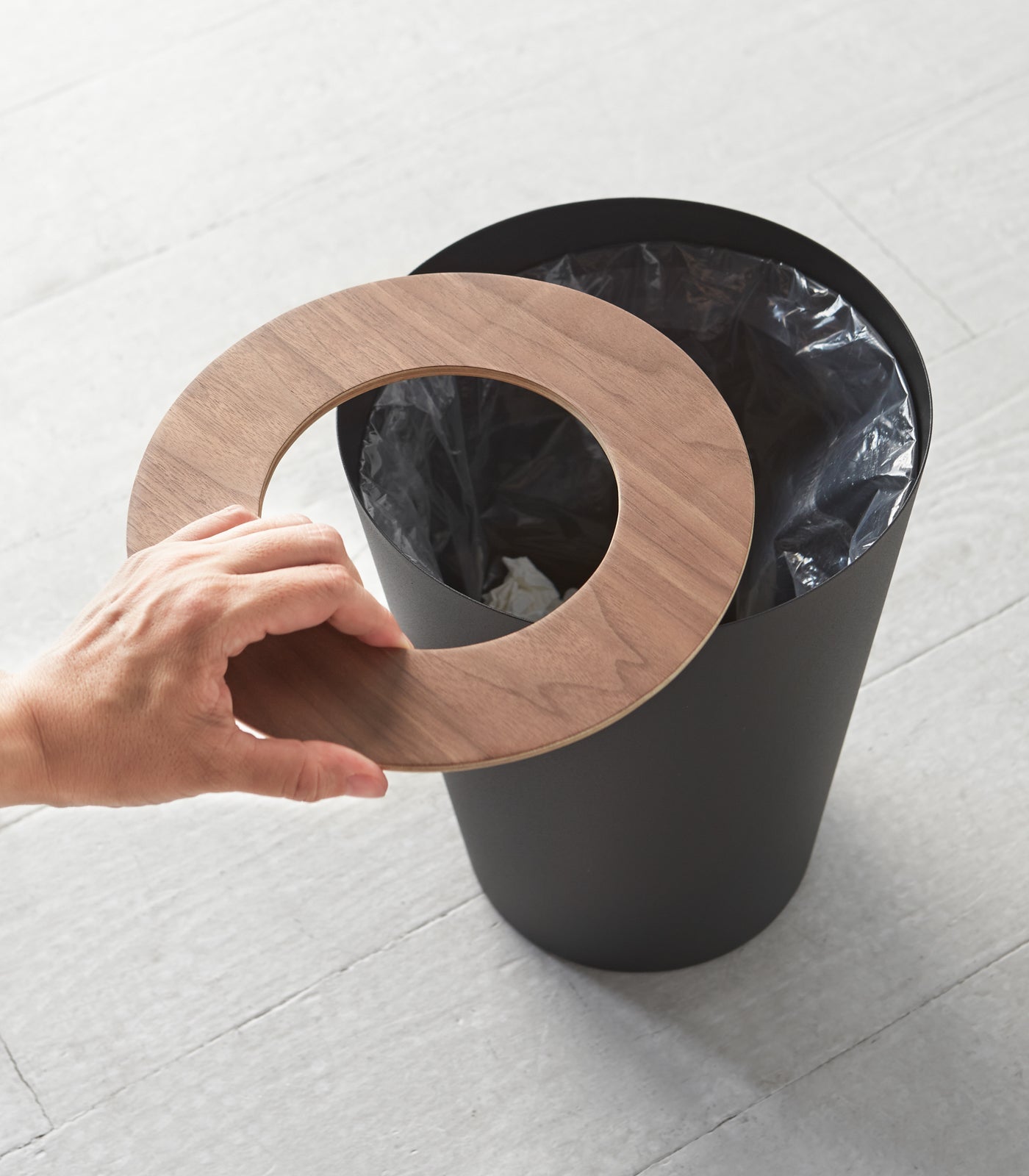 Trash Can - Steel + Wood - Round