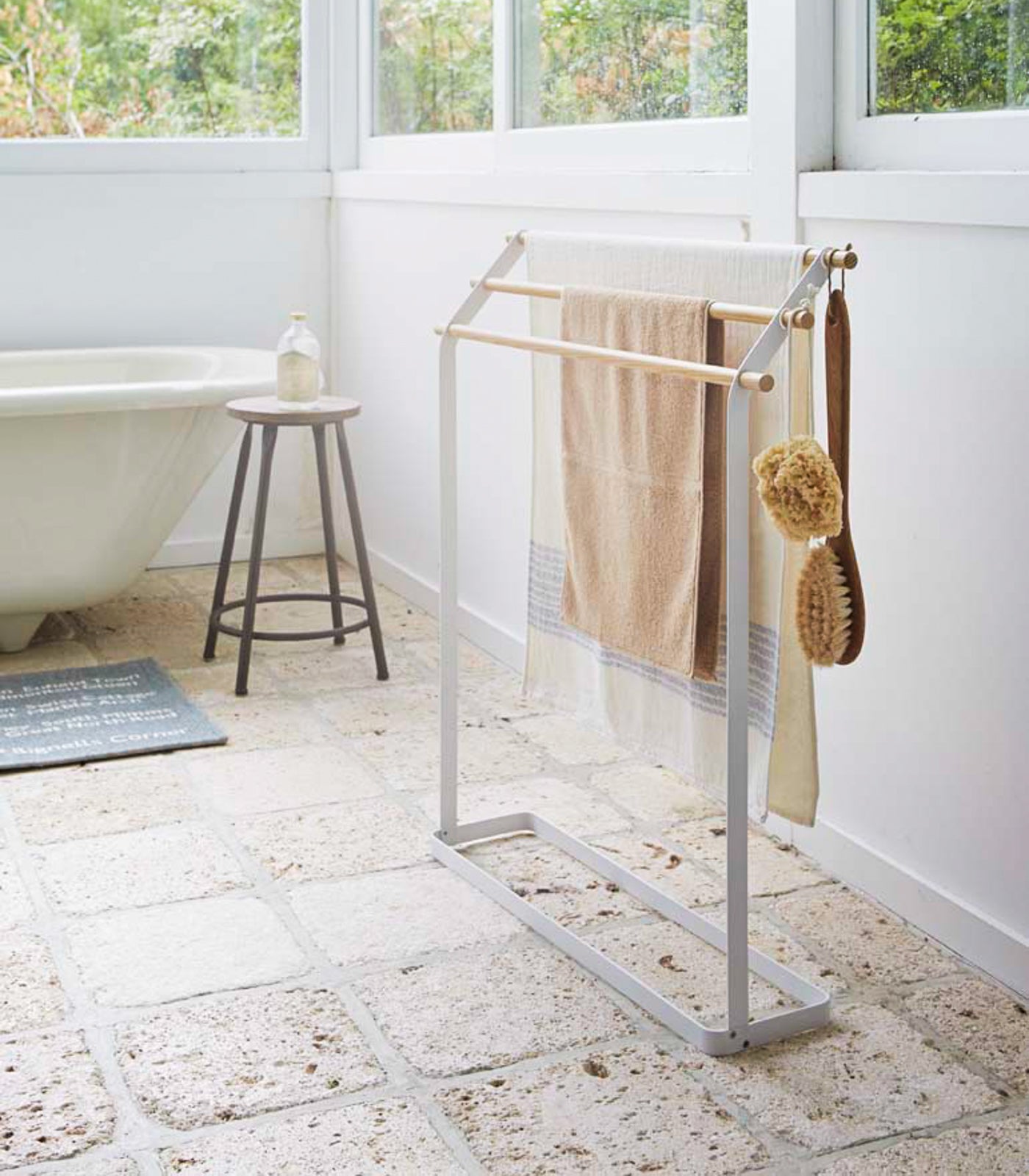 Bath Towel Rack - Steel + Wood